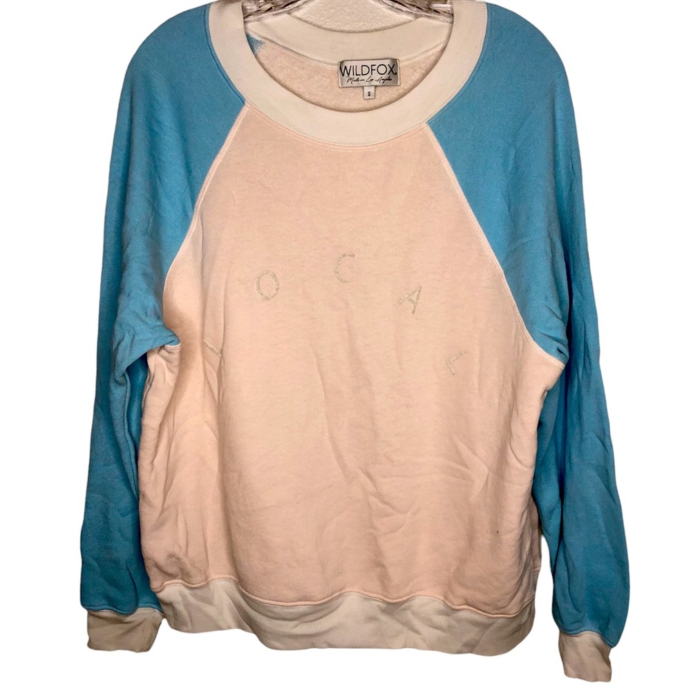 WILDFOX Light Pink Light Blue LOCAL Pullover Sweatshirt